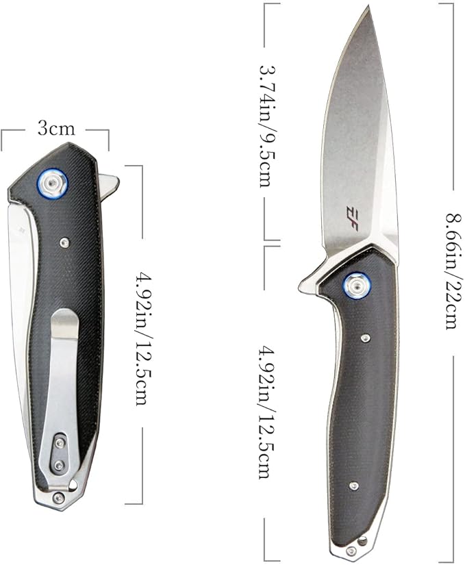 Eafengrow EF972 Folding Knife, D2 Steel Blade Micarta Handle Pocket Knife Folder for Outdoor Camping Hiking Working EDC Tool Knife(Black)