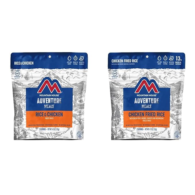 Mountain House Rice & Chicken + Chicken Fried Rice | Freeze Dried Backpacking & Camping Food Bundles | 2 Servings Each