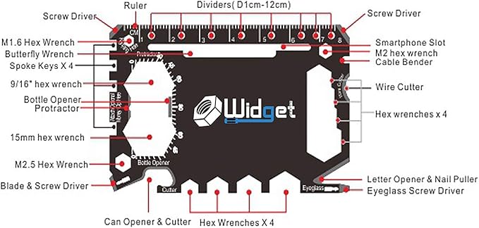 W4W, Multi purpose survival Pocket tool - 43 in 1 - credit card wallet size Ninja Multitool (Silver)