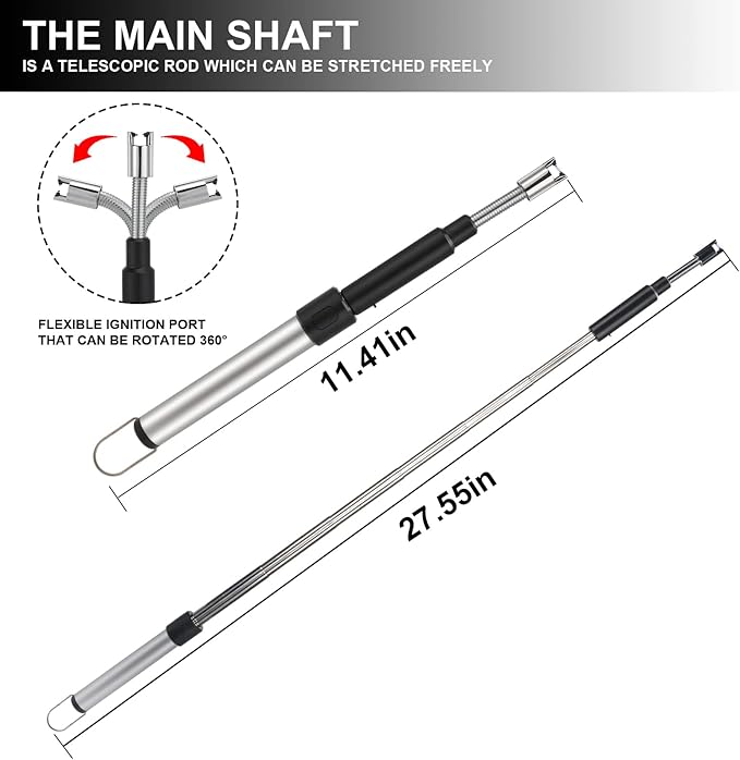 Long Lighter, Retractable Electric Lighters, Lgnition Port Can be Rotated 360°, Rechargeable via USB, lighters Suitable for Lighting Candles, barbecues, fireplaces, fire pits, etc