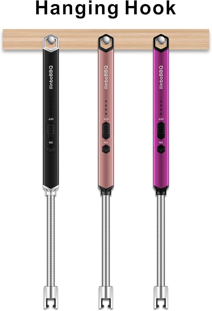 iinboBBQ Lighter Electric Lighter Rechargeable USB Candle Lighter with LED Battery Display Arc Lighter with Flexible Neck Flameless Long Lighters for Candles Grill BBQ Camping (Rose Gold)