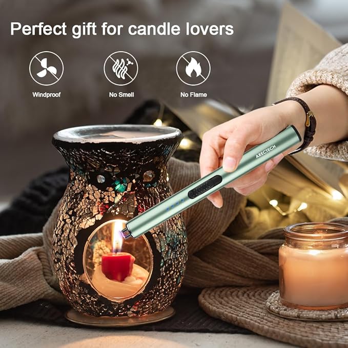 ARECTECH Electric Candle Lighter Rechargeable Lighter Arc Plasma Lighters for Candle Kitchen Camping Christmas Type-C Green