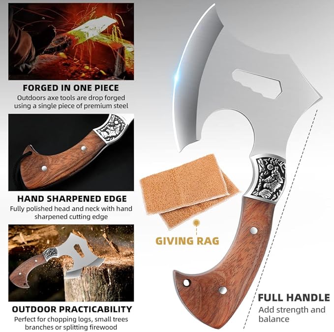 Camping Hatchet Camping Axe Forged High Carbon Steel for Meat Cleaver Axe Outdoor Splitting Wood Great for Axe Throwing, Camping, Survival, Outdoors and Chopping (719)