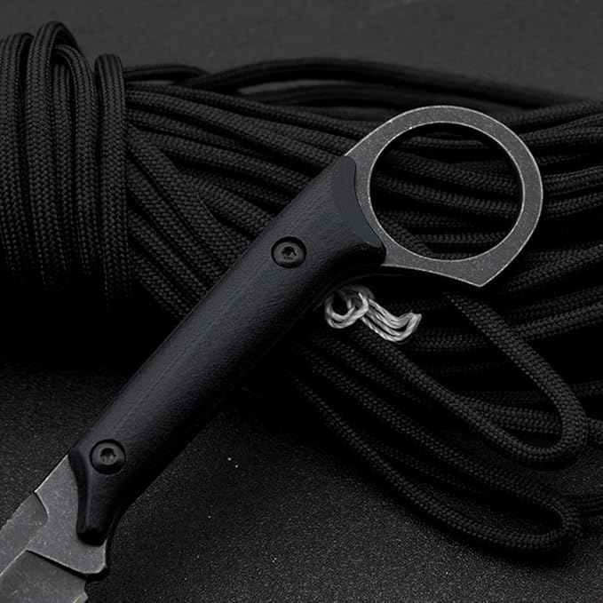 GTK140 Fixed Blade Knife, D2 Steel Blade G10 Handle EDC Tool Knife for Outdoor Camping Hiking Hunting(Black)