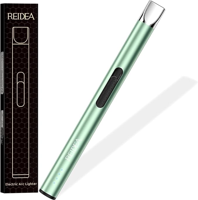 REIDEA Electric Lighter S4 Pro Candle Lighter, Windproof Flameless USB Rechargeable Arc Lighter with Safe Button and Power Indicator for Candle, BBQ and Fireworks, Mint Green