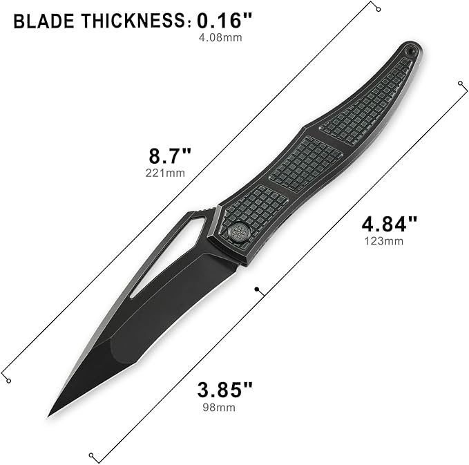 Knife Ripback Thumb Hole Knife,3.85" Stonewashed M390 Blade,4.84" Titanium Scale Handle Frame Lock Folding Knife,Reverse Grip Pikal Knife,4.63oz EDC Knife Pocketclip (Green)