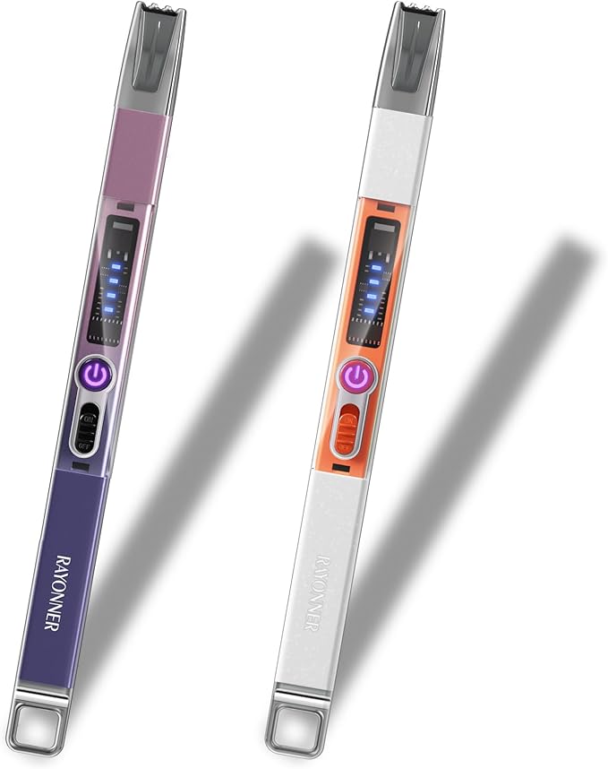 RAYONNER Electric Candle Lighter Plasma Arc Lighters Windproof & Flameless USB with Rechargeable Double Safety Switch for Candle BBQ Camping (2 Pack - Pink/Purple Gradient&White-Orange)