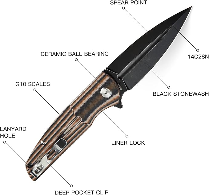 BESTECH KNIVES Pocket Folder Folding Knife: 3.67" 14C28N Steel Black Blade, G10 Handle, EDC Clip, BG34C-3 (Black Desert)