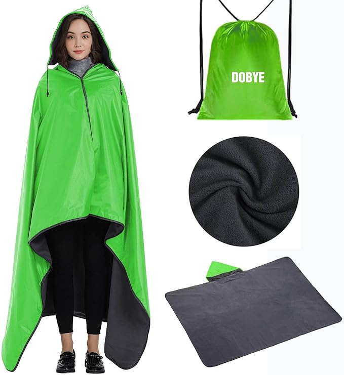 DOBYE Hooded Stadium Blanket, Large Waterproof Outdoor Fleece Blanket, Windproof Wearable Portable Warm Mat for Camping