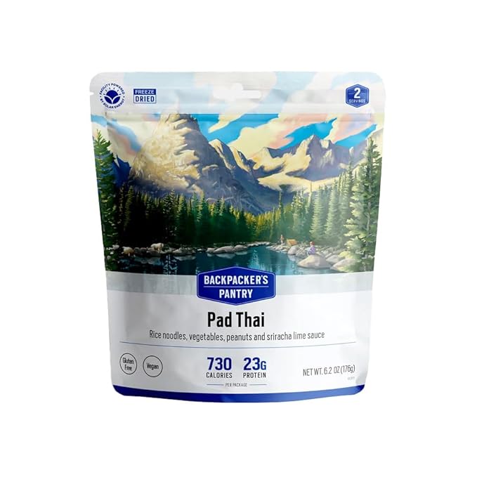 Mountain House Veggie Chorizo Breakfast Scramble 2-Servings & Backpacker's Pantry Pad Thai Vegan Gluten Free 1 Count Freeze-Dried Backpacking & Camping Food