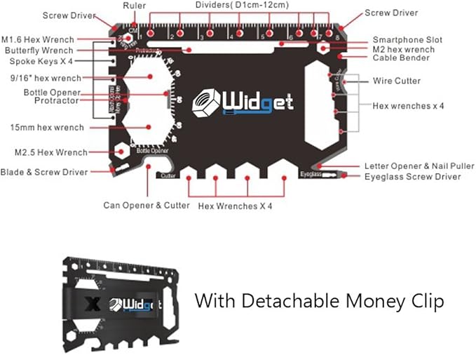 W4W, Multi purpose survival Pocket tool - 43 in 1 - credit card wallet size Ninja Multitool With Money Clip (Silver)
