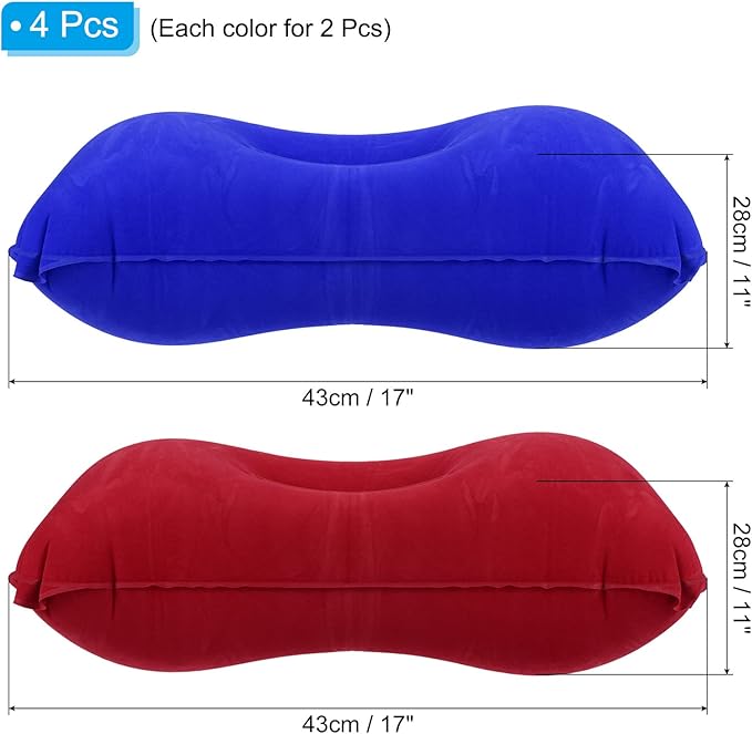 PATIKIL Inflatable Pillow, 4 Pack Squared Ultralight Camping Travel Pillow Desk Rest Neck Support for Hiking Backpacking Office, Dark Blue, Red
