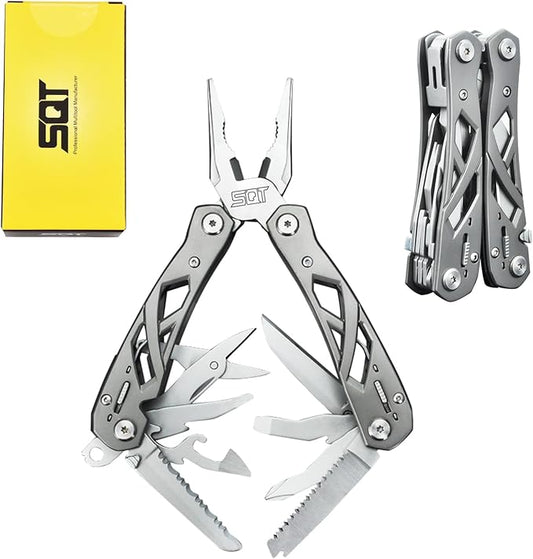 SQT1508 14-in-1 Multitool, Gifts for Men, Foldable & Self-Locking, Professional Multitool for DIY, Outdoor Camping, and Home Repairs...