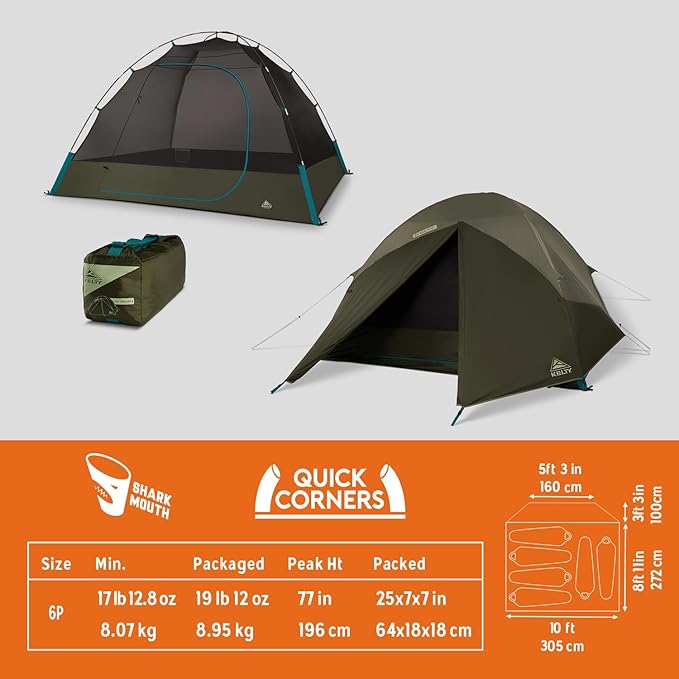 Kelty Daydreamer 4P + 6P Camping Tent, Blackout Fabric, Interior Light Diffusing Gear Loft, Standing Height, PFAS Free