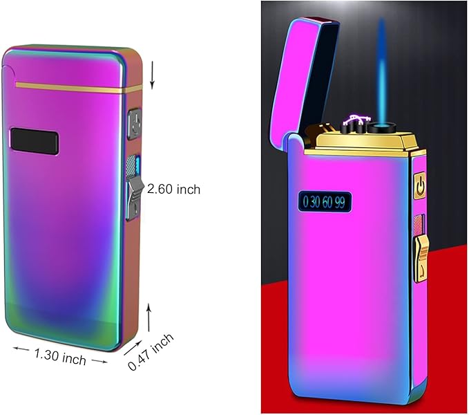 Electric Lighters 3 in 1 Rechargeable Windproof Butane Refillable,Dual Arc and Blue Jet Flame, USB Charge Type-C Cable in Gift Box, Gas Fuel Not Included