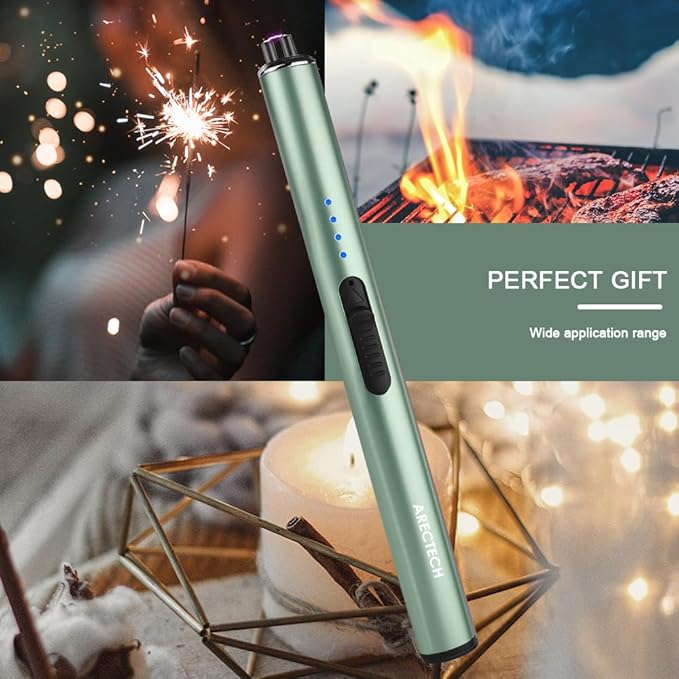 ARECTECH Electric Candle Lighter Rechargeable Lighter Arc Plasma Lighters for Candle Kitchen Camping Christmas Type-C Green
