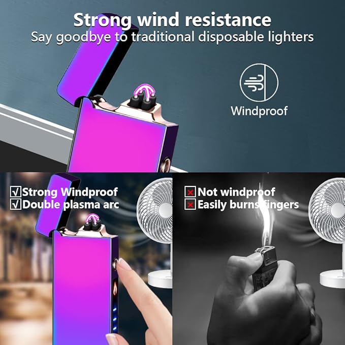 YOZWOO Plasma Lighter Electric Lighters Rechargeable USB Dual Arc Lighter Flameless Windproof No Butane Lighter Candle Lighters with LED Battery Indicator for Outdoor Camping, BBQ, Hiking (Color)