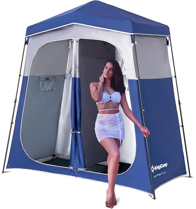 KingCamp Camping Shower Tent, Instant Portable Privacy Shelter, 1/2 Room Large Outdoor Toilet Tent with Floor, Water-Resistant, Windproof & Easy Setup for Beach, Camping & Hiking