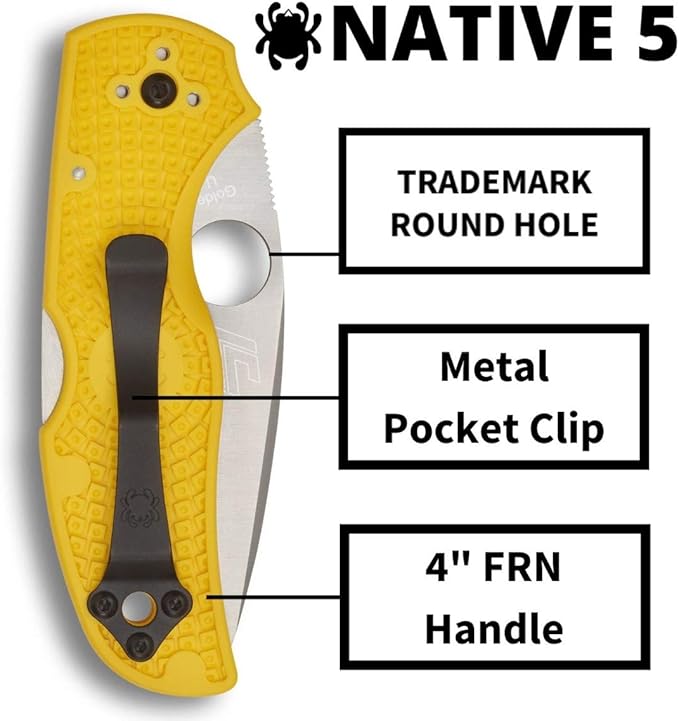 Spyderco Native 5 Salt Knife with 2.95" Corrosion-Resistant LC200N Steel Blade and Lightweight Yellow FRN Handle - PlainEdge - C41PYL5