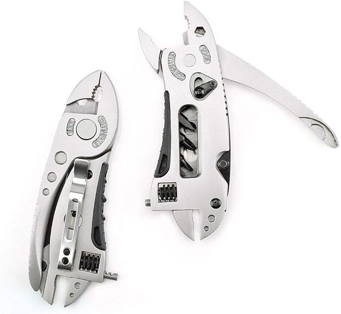 Outdoor Camping Portable Multi-Purpose Folding Multitool silver Pliers Pocket mini Knife Screwdriver Set Bottle Opener Adjustable Wrench Kit Jaw Spanner Repair Manual Survival Defence Multifunctional