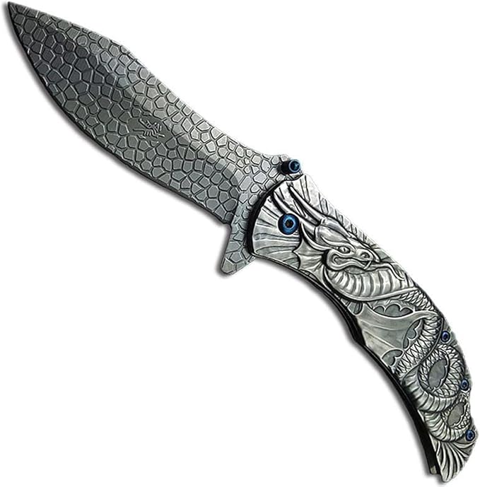 Pocket Knife Survival Assist Opening Fold Knife with Pocket Clip Included, Silver Titanium