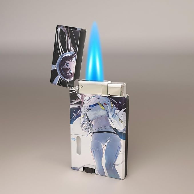 Anime Girl Windproof Butane Jet Torch Lighter,Funny Cool Lighters,Adjustable Jet Flame Torch,Refillable,Grill BBQ Candle Camping(Without Gas)