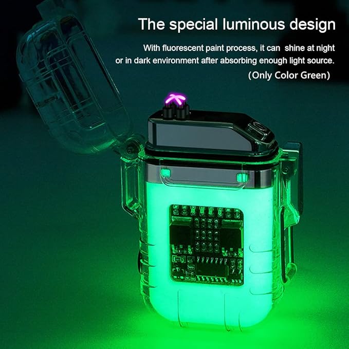 Electric Lighter Rechargeable Waterproof IP56 System Dual Arc Lighter with Flashlight LED Batterry Indicator Outdoor Windproof Lighter with Lanyard for Camping Survival Emergency