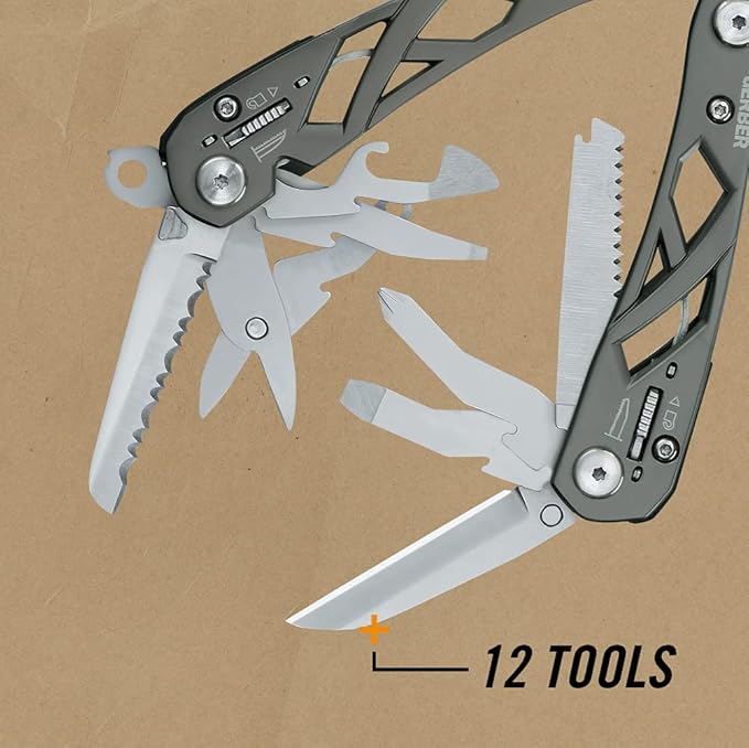 Gerber Gear Suspension 12-in-1 Needle Nose Pliers Multi-tool - Multi-Plier, Wire Cutter, Crosspoint and Flathead Screwdriver Set, Small Scissors - EDC Gear and Equipment - Gifts for Men - Gray