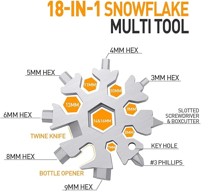 Gifts for Men, Stocking Stuffers for Men, 18-in-1 Snowflake Multitool, Mens Gifts for Christmas, Tools Cool Gadgets for Men, Dad, Him, Husband, Boyfriend, Unique Gifts for Men Who Have Everything