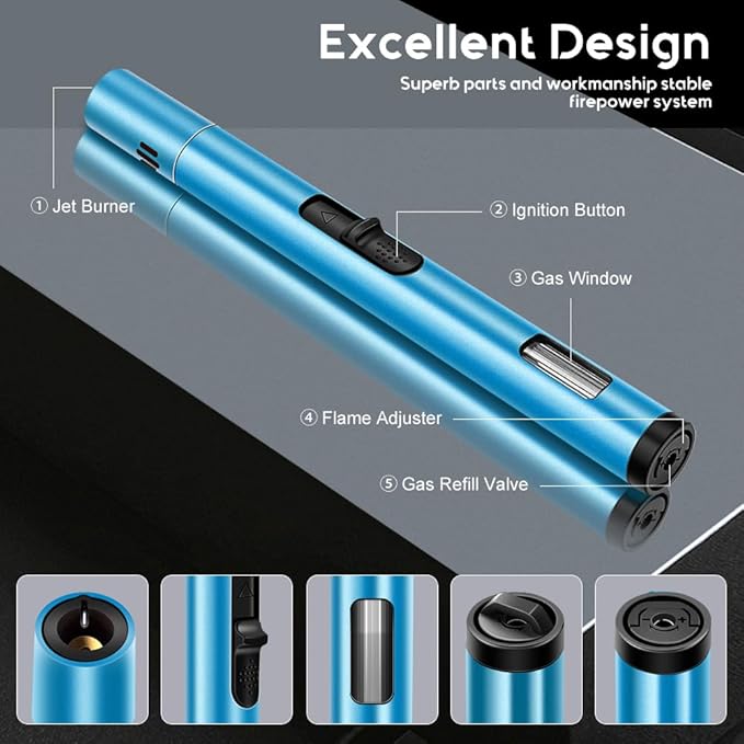LcFun Butane Lighters 2 Pack Refillable Torch Lighter Adjustable Flame Candle Lighter Windproof Lighters for Candle, Grill, Camping (Butane Not Included)