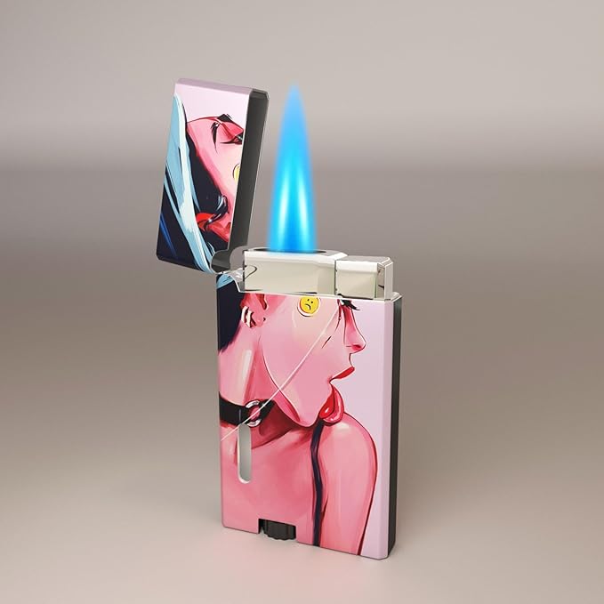 Pink Cute Girl Cool,Butane Jet Torch Lighter,Refillable Windproof Flame Torch Lighters,Adjustable,Long,BBQ Candles Camping (No Gas)
