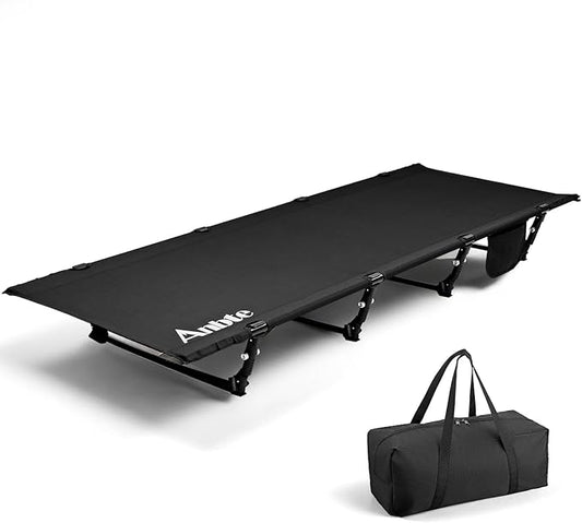 Ultralight Camping Cot Save Effort, Comfortable Camping Bed Supports 275 Lbs with Side Pocket, Compact Portable Backpacking Cot for Hiking, Travel, Truck, Beach, Office, Black