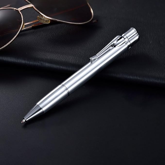 Butane Torch Lighter - Ballpoint Pen Lighter, Windproof Solar Beam Torch, Refillable Adjustable Green Flame Cool Lighter for Candle Camping BBQ Kitchen, Mens Gifts (Without Gas) (Silver)