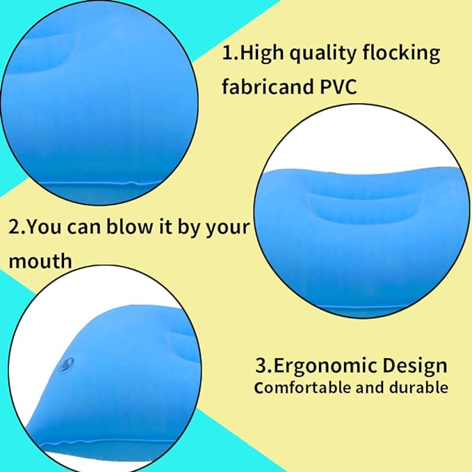 3 Pack Ultralight Inflatable Camping Travel Pillow Small Squared Flocked Fabric Air Pillow for Compact, Comfortable, Ergonomic Inflating Pillows for Neck & Lumbar Support While Camp Hiking Backpacking