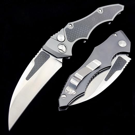 EDC Folding Pocket Knife,D2 Blade Steel, Carbon Fiber Handle, Sharp Raptor Claw Knife for Camping and Hunting.