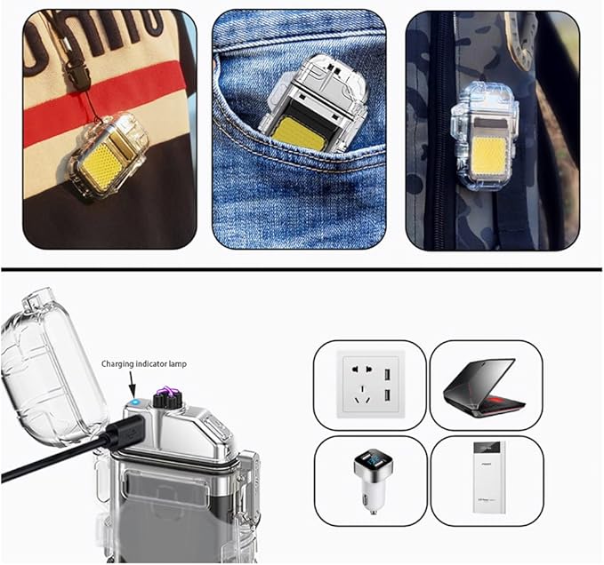 Outdoor Arc Electric Lighter USB Rechargeable Lighter LED Flashlight Double Arc Plasma Lighter Perfect for Camping Hiking Traveling (Black)