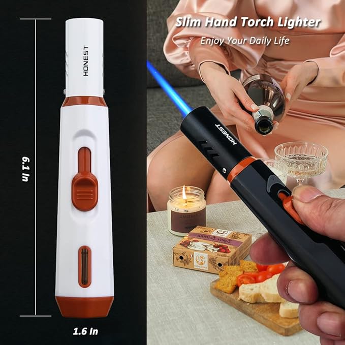 PROMISE Torch Lighters, Butane Lighters Refillable Single Jet Flame for Candle Grill BBQ Camping Gas Not Included (2 Pack BK&WH)