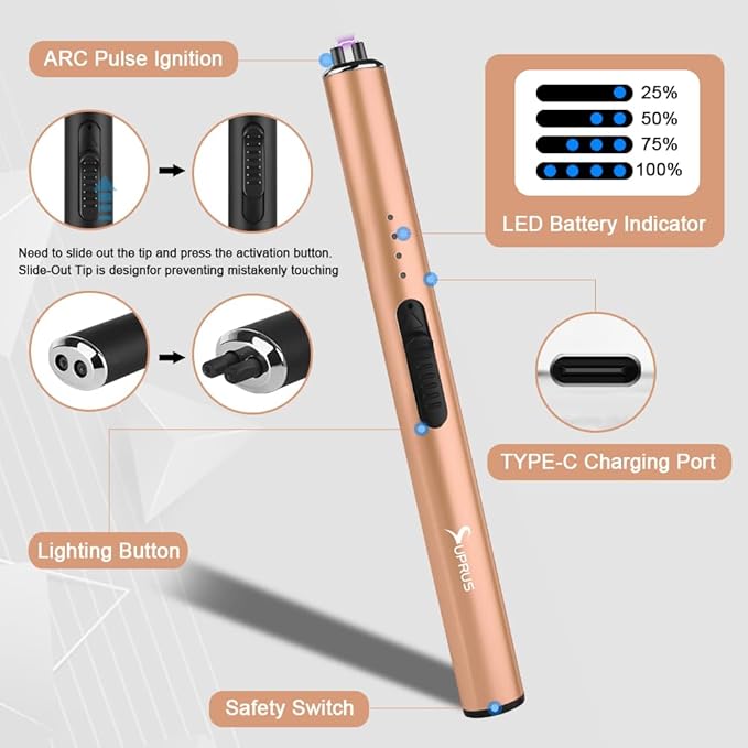 SUPRUS Electric Lighter Arc Windproof Flameless USB Lighter Rechargeable Lighter with Safety Lock