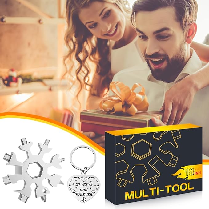 Stocking Stuffers for Men Dad Gifts, Multi Tool 1 Pack 18 in 1Silver Snowflake Hand Tools Christmas Gifts for Men Adults and Women Outdoors Camping Portable Bottle Opener Flat Screwdriver Kit Wrench