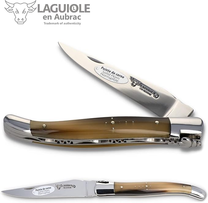 Laguiole en Aubrac Handmade Knife 12 cm L0212PCIF Horn tip Handle, Blade and bolsters Stainless Steel