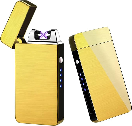 Arc Lighter, Smart Electric Lighter, USB Rechargeable Lighter Windproof Flameless Lighter Lightweight Plasma Lighter for Fire,BBQs,Fireworks,Candle,Camping - Outdoors Indoors (Gold)