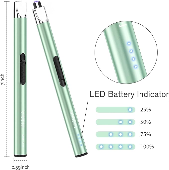 Electric Lighter 2 Pack REIDEA S4 Pro USB Rechargeable Safety Lock with LED Battery Indicator Flameless Windproof Arc Plasma Lighter for Candle, Fireworks (Mint Green)