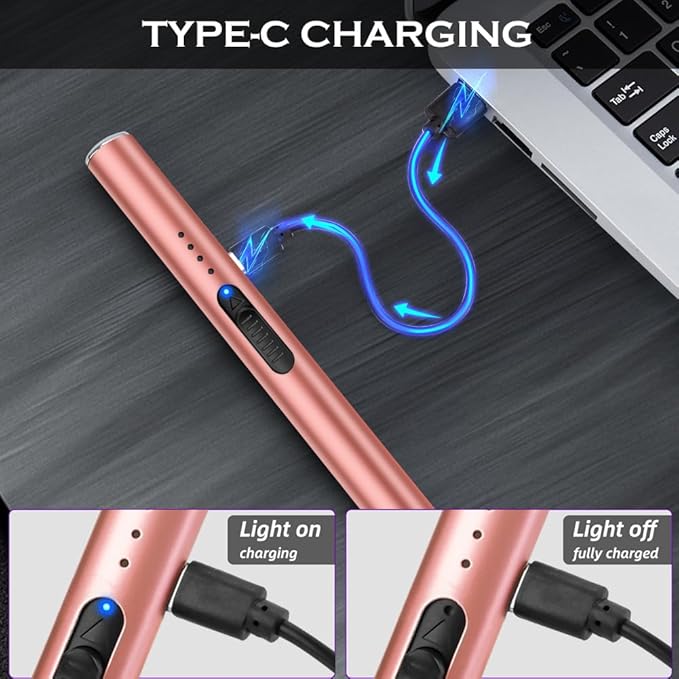 LcFun Electric Candle Lighter 2 Pack USB C Rechargeable Lighters Plasma Arc Lighter with Safe Lock Windproof Flameless Long Lighter for Candles, BBQ, Camping, Gas Stoves