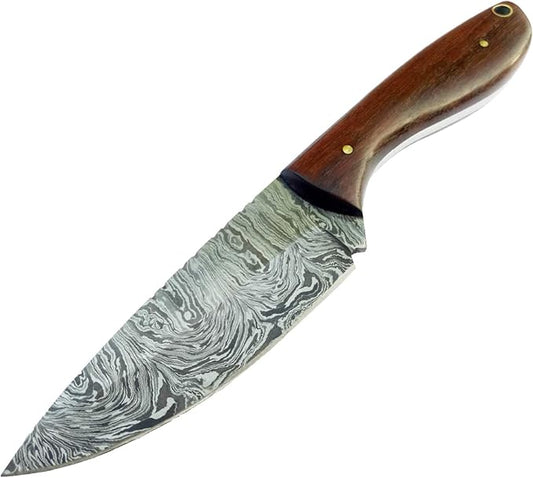 Nooraki HK-78 Handmade Damascus Skinner Hunting Knife 224 Layers with Leather Sheath Full Tang (8 Inches, Rosewood Handle)