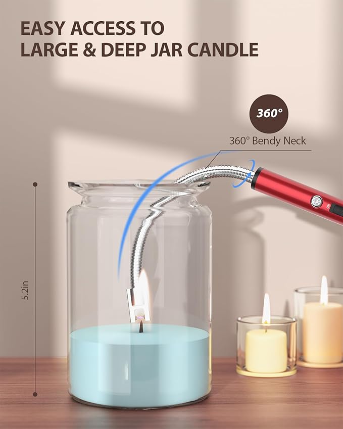 RONXS Lighter Electric Lighter Rechargeable Arc USB Candle Lighters with LED Battery Display, Flexible Neck Windproof Flameless Plasma Long Lighters for Candle BBQ Camping