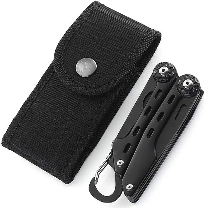 Multitool with Sheat, with Nylon Pouch, Fishing Multitool, Multi-tool Knife, Pocket Multitool Ideal for Gift, Black, Outdoor Camping Hiking, With Carabiner,Giftable