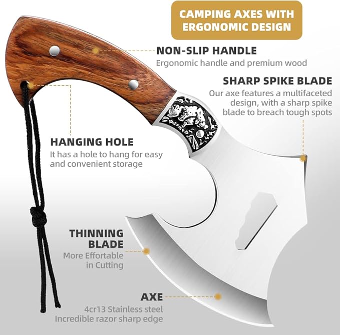 Camping Hatchet Camping Axe Forged High Carbon Steel for Meat Cleaver Axe Outdoor Splitting Wood Great for Axe Throwing, Camping, Survival, Outdoors and Chopping (719)