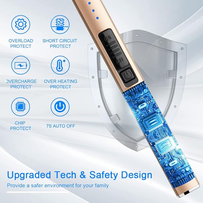Electric Lighter Arc Windproof Flameless USB Lighter Rechargeable Lighter with Safety Lock for Candle BBQ Camping (Gold)