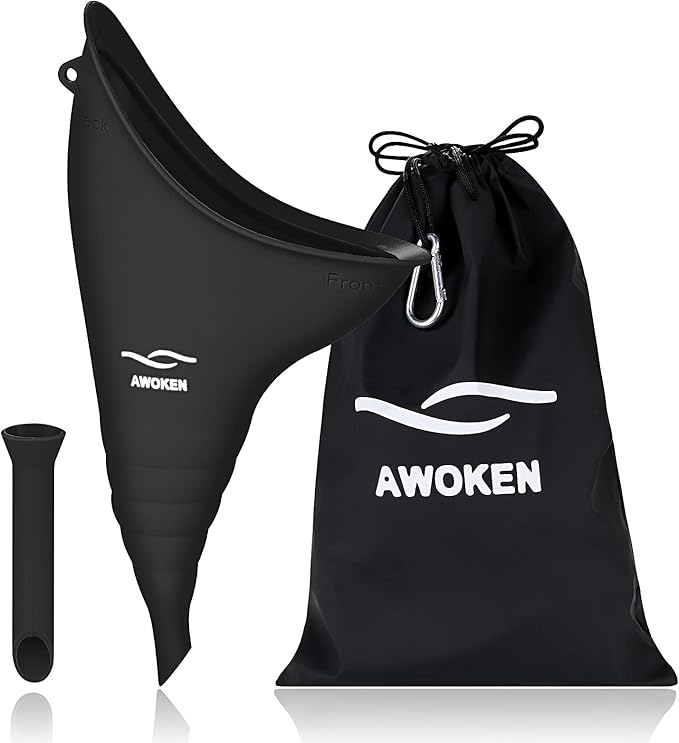 AWOKEN Female Urination Device, Reusable Silicone Female Urinal Women Pee Funnel Women to Pee Standing Up, Female Urinal with Drawstring Bags for Travel and Outdoor Camping