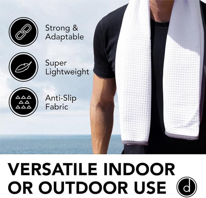 Gym Towels for Sweat 44" x 16.5" (2 Pack) - Absorbent Waffle Fabric Texture Yoga Towel for Gym, Sports, and Exercise - Odor-Free, and Lightweight - for Men and Women - White